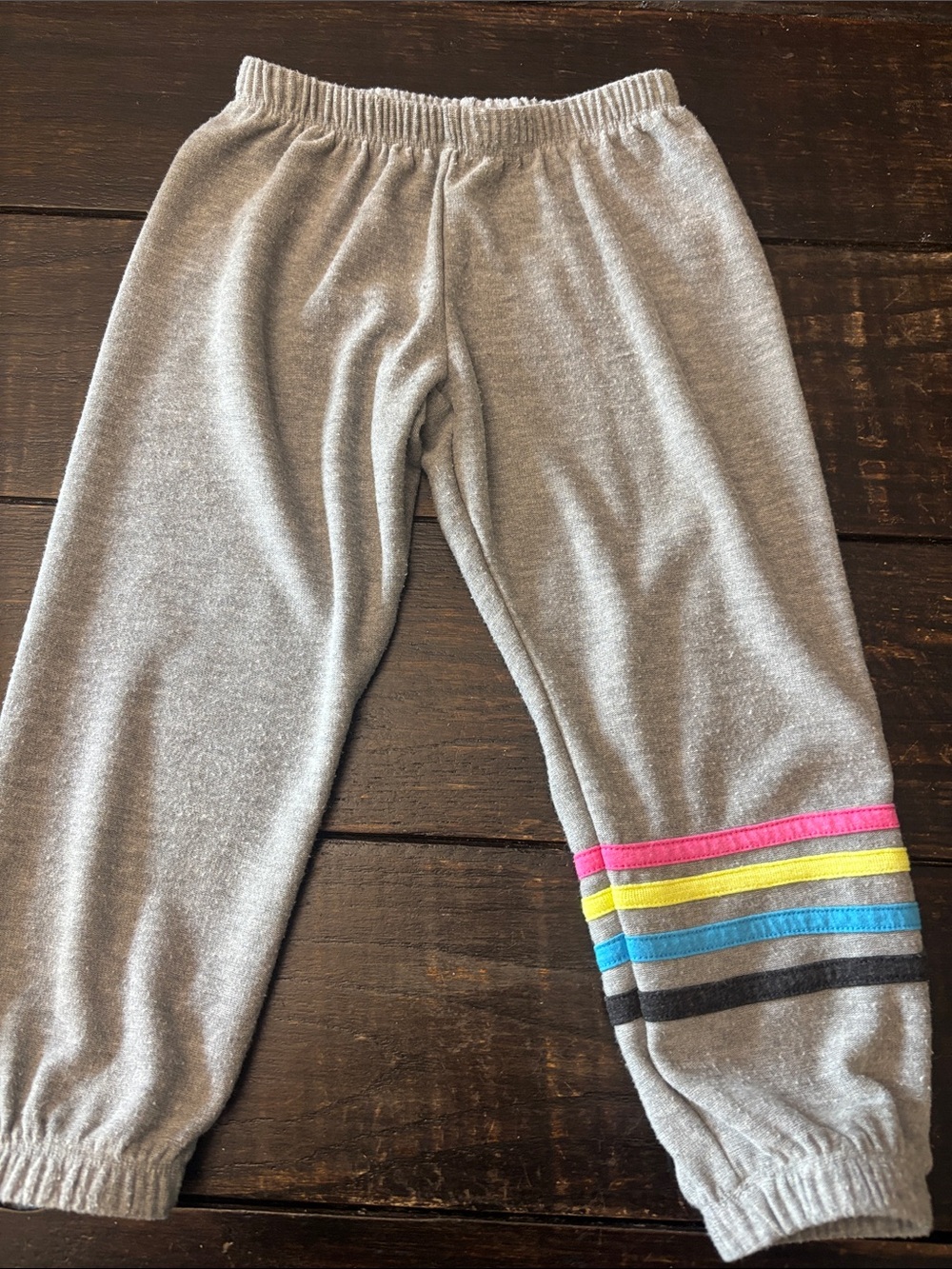Chaser Gray Kids Sweatpants with Pink Yellow Blue Stripe Accents